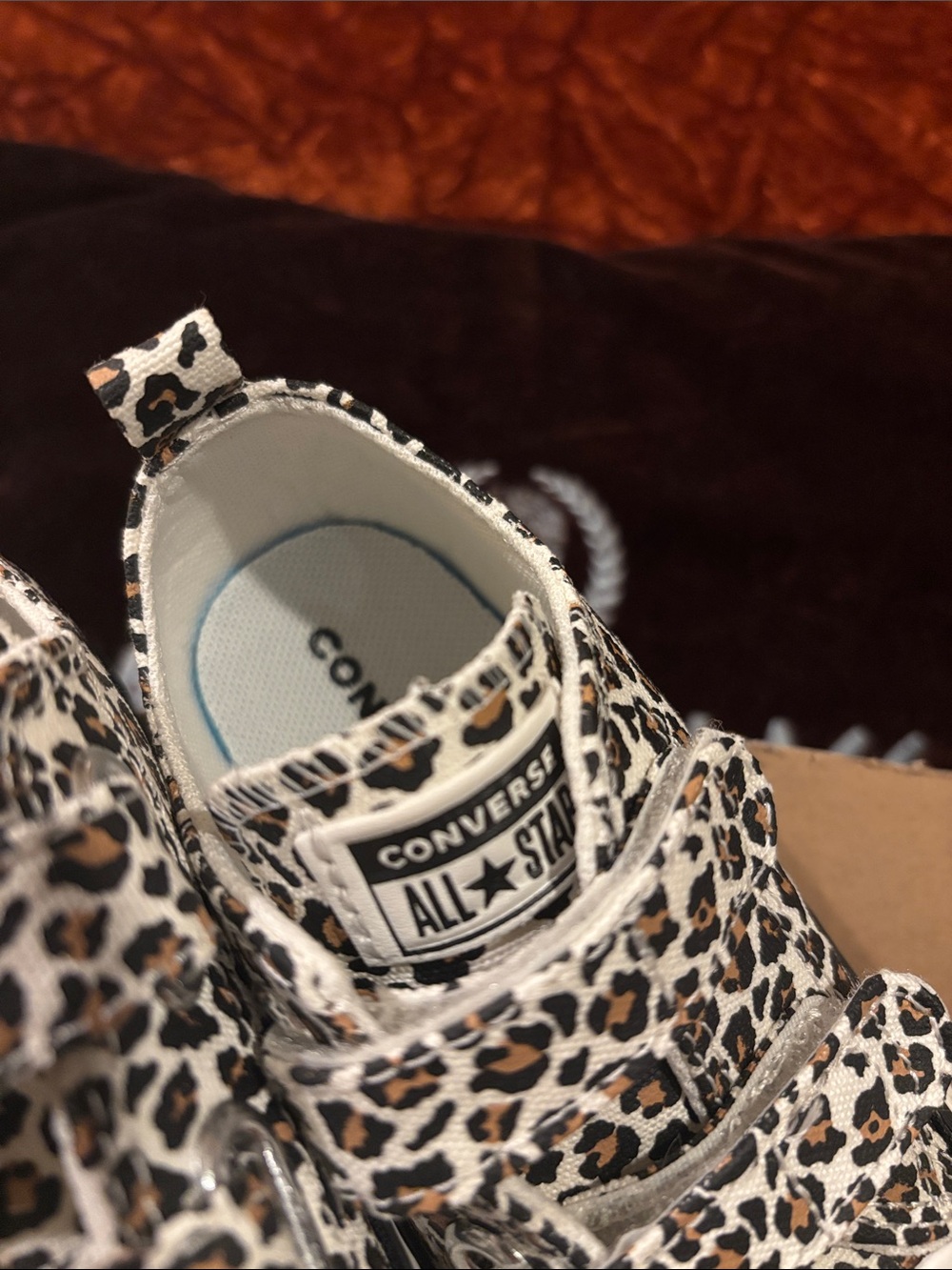 Converse Kids' Leopard Print Low Top Sneakers - White/Tan/Black - Picture 2 of 6